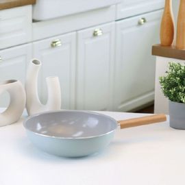 [M.v.Eisenberg] ERST IH Ceramic Pan Series – 28cm Frying Pan, 28cm Wok | Non-Stick, Natural Mineral Coating, Induction-Compatible, Easy to Clean, with Elegant Wood Handle